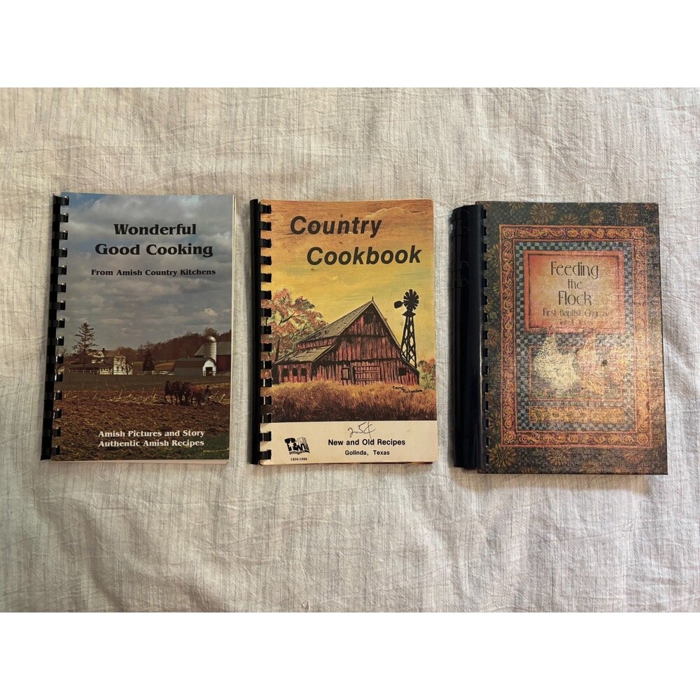 Vintage Church & Community Cookbook Lot Amish Golinda TX Spiral Recipe Books